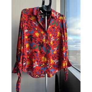 Maeve Anthropologie Floral Print Long Sleeve Blouse Button Down Red Multicolor